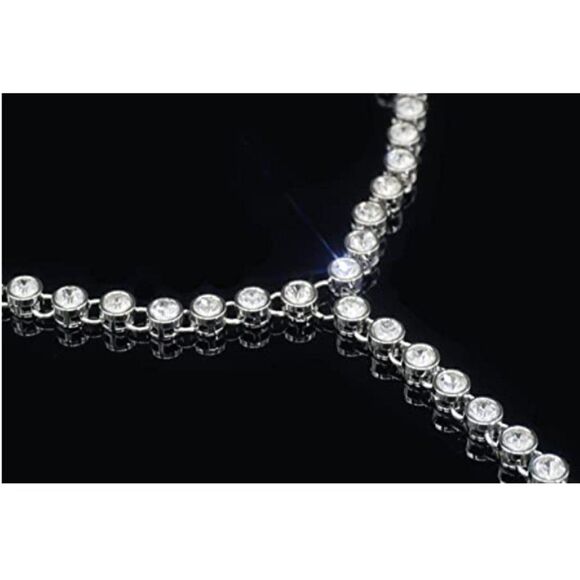 Silver and White Diamond Austrian Crystal Anklet Foot Chains - Set of 2 - Picture 5 of 6